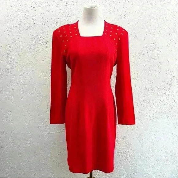 Bugardi red sheath dress with star embellishments size 10 - Picture 2 of 15